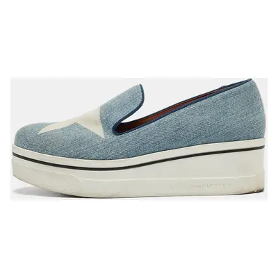 Stella McCartney Blue Denim Binx Star Platform Slip On Sneakers Size