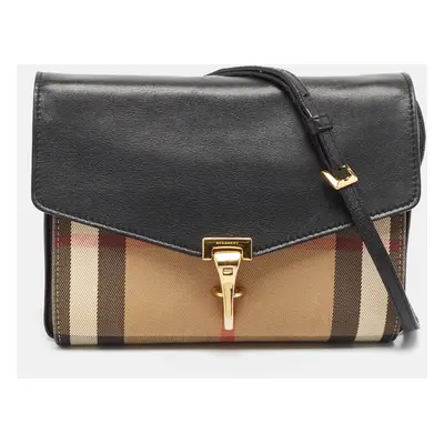 Burberry Black House Check Fabric and Leather Macken Crossbody Bag