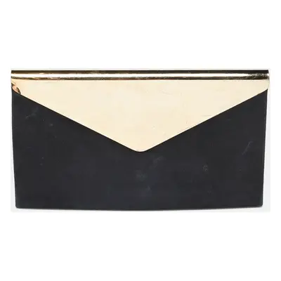 Jimmy Choo Black Shimmer Suede Charlize Metal Envelope Clutch