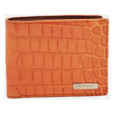 Etro Orange Croc Embossed Leather Bifold Wallet