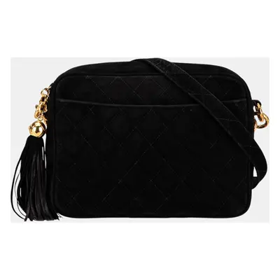 Chanel Black CC Quilted Suede Tassel Camera Bag