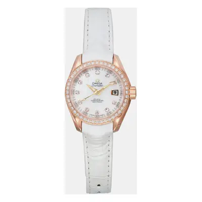 Omega White 18K Rose Gold Seamaster Aqua Terra 231.58.30.20.55.001 Automatic Women's Wristwatch