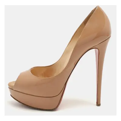 Christian Louboutin Beige Patent Leather Lady Peep Peep Toe Platform Pumps Size