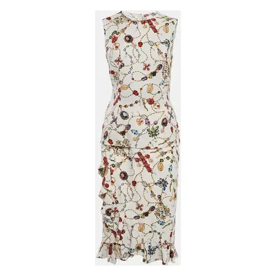 Dolce & Gabbana White Jewel Print Crepe Ruffled Skirt and Top Set