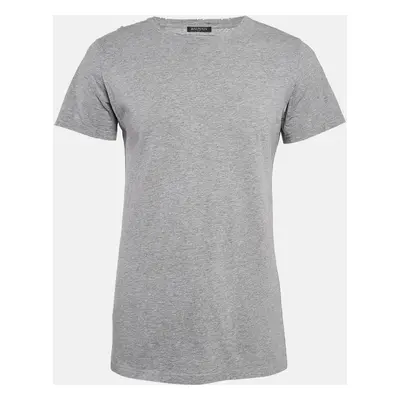 Balmain Grey Cotton Crew Neck Distressed T-Shirt