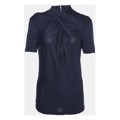 Ralph Lauren Navy Blue Cotton Jersey Cross Neck Top