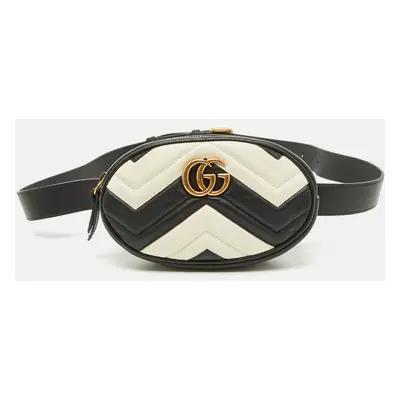 Gucci Black/White Matelassé Leather GG Marmont Belt Bag