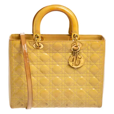 Dior Yellow Cannage Patent Leather Large Lady Dior Tote