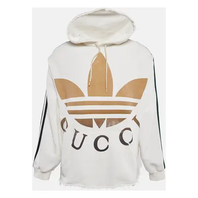 Gucci White Logo Print Cotton Hooded Sweatshirt