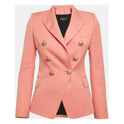 Balmain Peach Pink Wool Double Breasted Button Detail Blazer