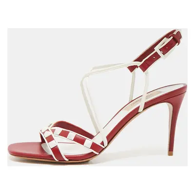 Valentino Red Leather Free Rockstud Crisscross Slingback Sandals Size 36.5