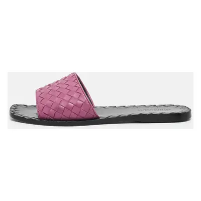 Bottega Veneta Purple Intrecciato Leather Slide Sandals Size 37.5