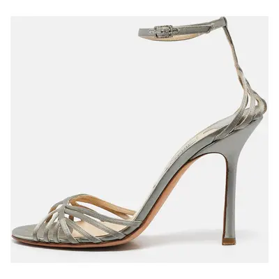 Jimmy Choo Grey Satin Ankle Strap Sandals Size