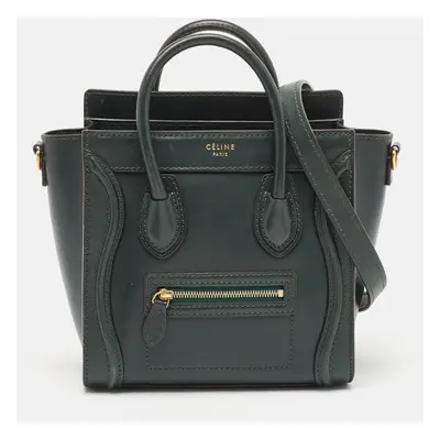 Celine Dark Green Leather Nano Luggage Tote