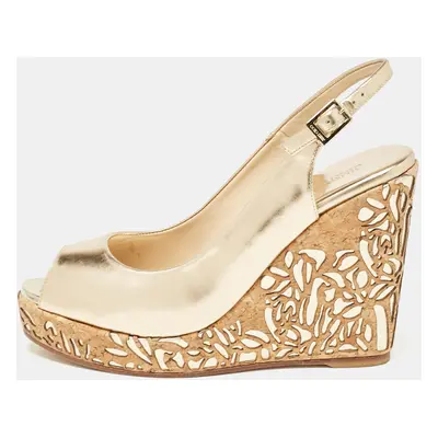 Jimmy Choo Gold Leather Prova Cork Wedge Sandals Size