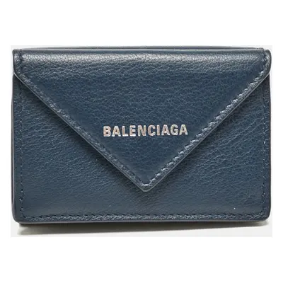 Balenciaga Blue Leather Mini Papier Wallet