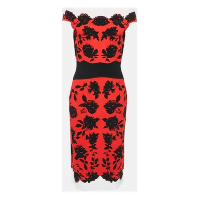 Alexander McQueen Red Floral Jacquard Knit Midi Dress