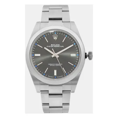 Rolex Grey Stainless Steel Oyster Perpetual Automatic Men's Wristwatch mm