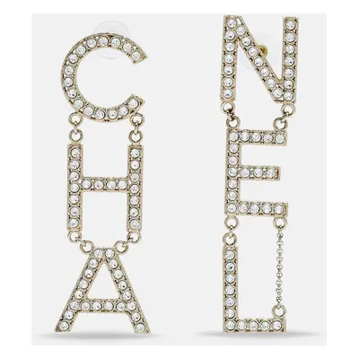 Chanel Letter Logo Crystals Gold Tone Earrings