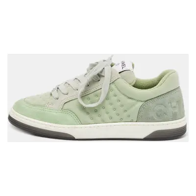 Chanel Light Green Fabric and Suede Skateboard Low Top Sneakers Size