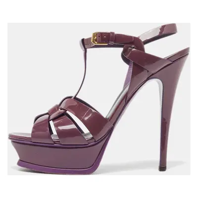 Saint Laurent Purple Patent Leather Tribute Platform Ankle Strap Sandals Size