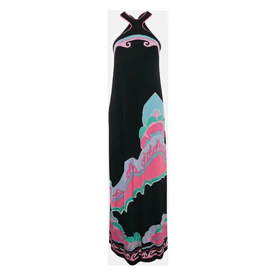 Leonard Paris Black Printed Silk Jersey Sleeveless Maxi Dress