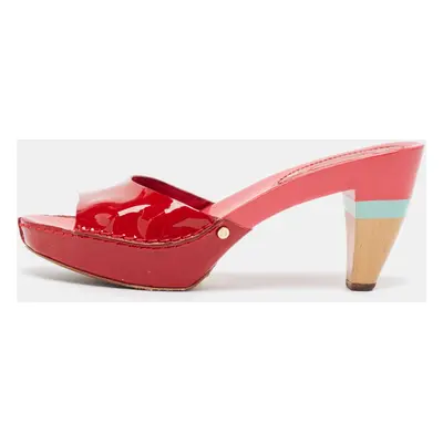 Celine Red Patent Leather Platform Slide Sandals Size