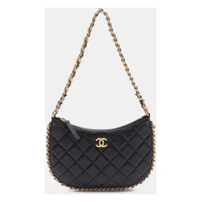 Chanel Black Small Quilted Lambskin Chain Around Hobo