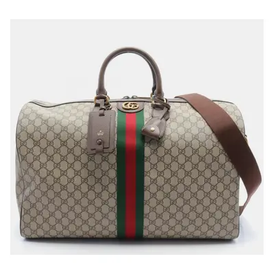 Gucci Beige Brown Multicolor Coated Canvas Leather Gg Supreme Sherry Line Boston Bag