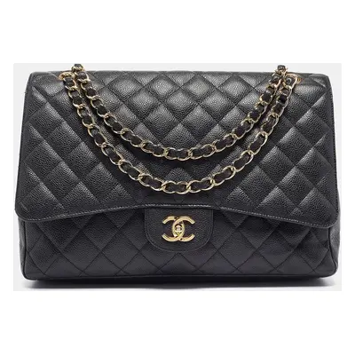 Chanel Black Quilted Caviar Leather Maxi Classic Single Flap Bag