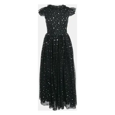 Sonia Rykiel Black Star Print Tulle Ruffled Long Dress Yrs