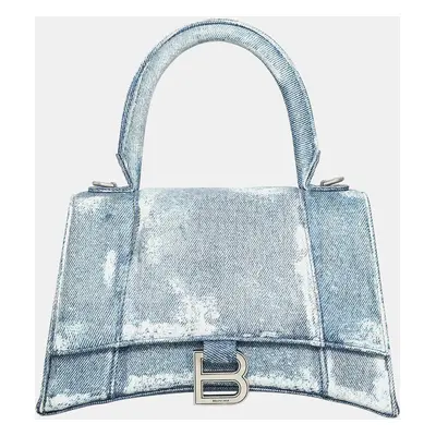 Balenciaga Blue Printed Denim Hourglass Small Bag