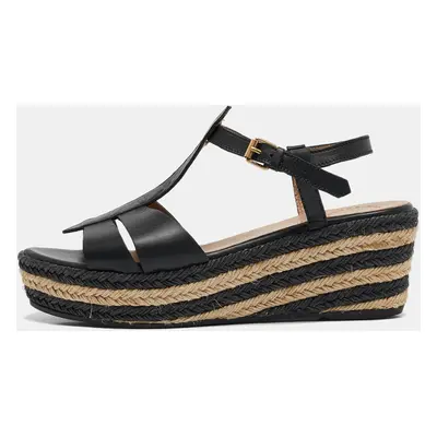 Marc by Marc Jacobs Black Leather Stripe Espadrille Wedge Sandals Size