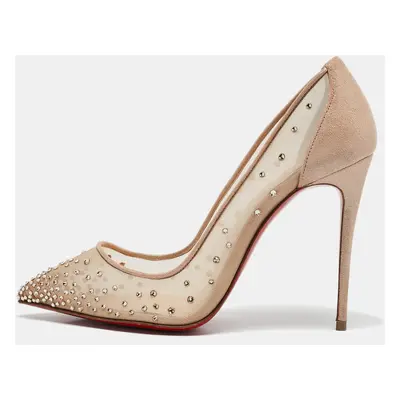 Christian Louboutin Beige Mesh and Suede Follies Strass Pumps Size 36.5