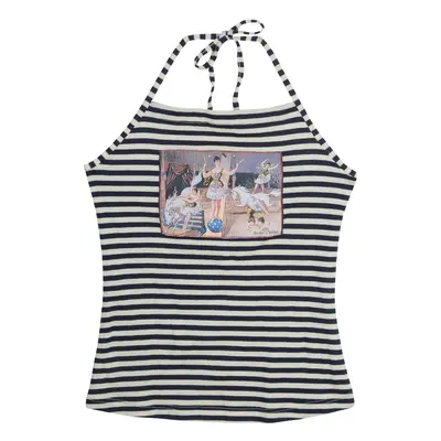 Roma e Tosca Monochrome Striped Patch Print Halter Top