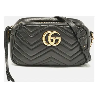 Gucci Black Matelassé Leather GG Marmont Shoulder Bag