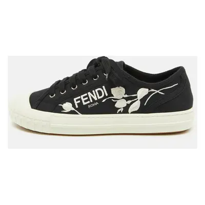 Fendi Black Canvas Domino Lace Up Sneakers Size