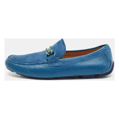 Salvatore Ferragamo Blue Leather and Suede Parigi Loafers Size