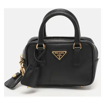 Prada Black Saffiano Lux Leather Mini Crossbody Bag