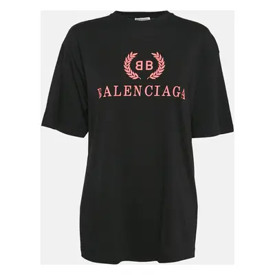 Balenciaga Black Logo Print Cotton Jersey Oversized T-Shirt