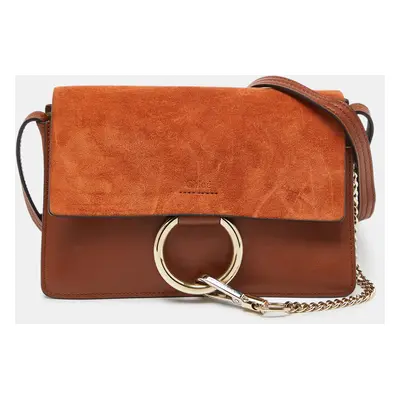 Chloe Brown Leather and Suede Small Faye Shoulder Bag