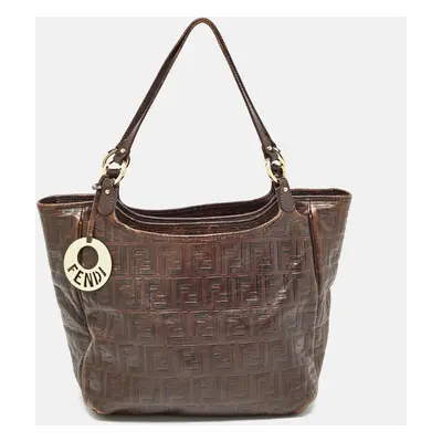 Fendi Dark Brown Zucca Tortoise Effect Leather Tote