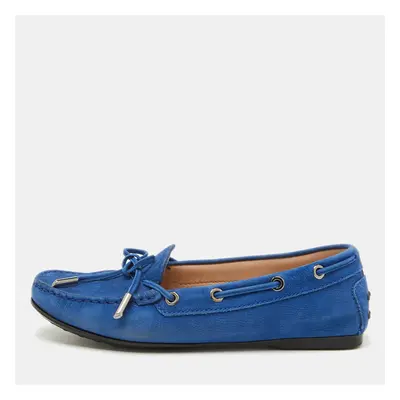 Tod's Blue Leather Bow Driving Gommino Slip On Loafers Size