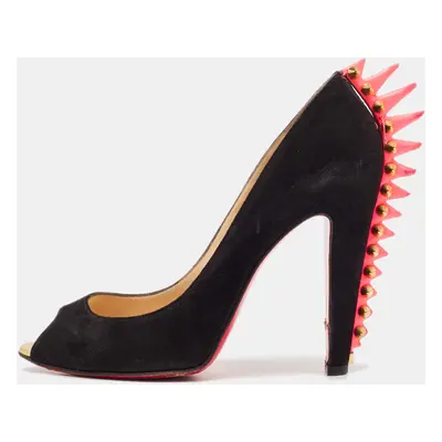 Christian Louboutin Black Suede Electropump Peep Toe Pumps Size