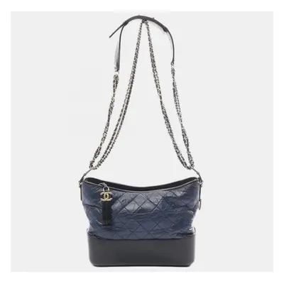 Chanel Navy Black Leather Gabrielle De Chanel Large Hobo Shoulder Bag