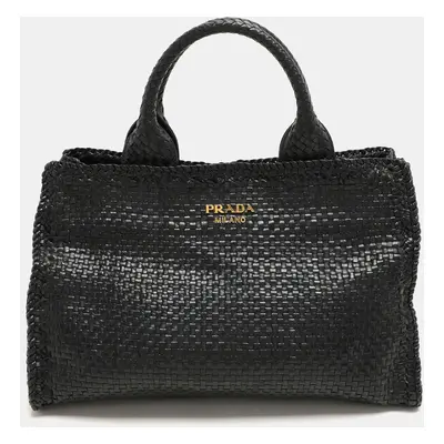 Prada Black Woven Leather Madras Tote