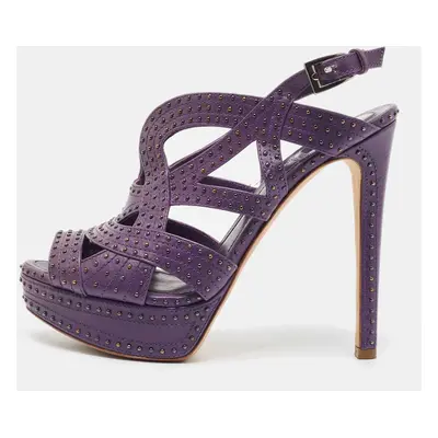 Dior Purple Leather Studded Platform Ankle Strap Sandals Size 38.5