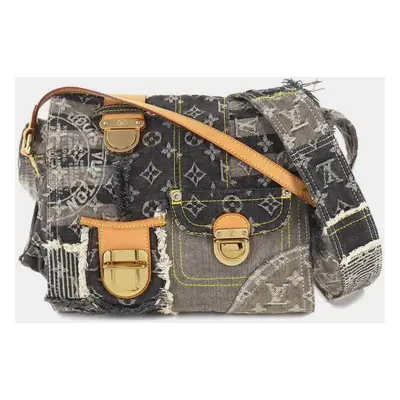 Louis Vuitton Monogram Denim Patchwork Canvas Black Posty Shoulder Bag