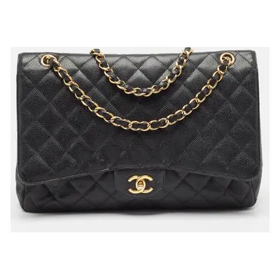 Chanel Black Quilted Caviar Leather Maxi Classic Single Flap Bag