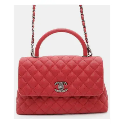 Chanel Red Caviar Leather Coco Handle Flap Bag